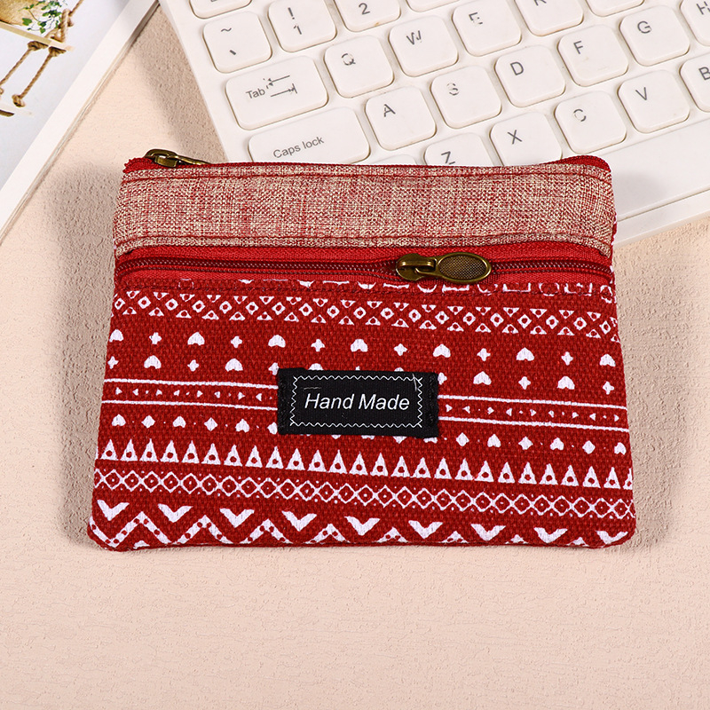 Portofel de monede din pânză cu fermoar dublu, pentru femei, cu buzunar pentru carduri și spațiu de depozitare, formă pătrată (Stil: urban simplu; Material: pânză; Formă: pătrată orizontală; Închidere: fermoar; Structură interioară: buzunar tip sandwich)