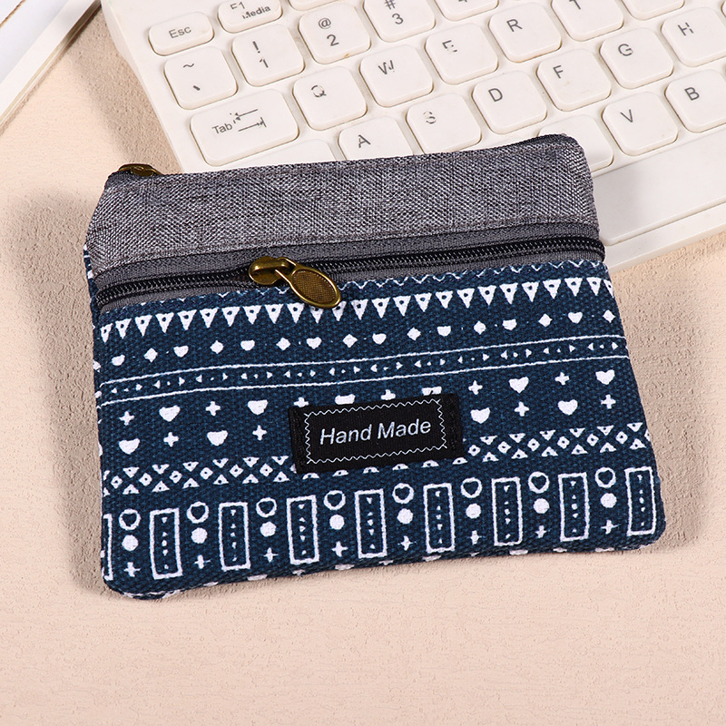 Portofel de monede din pânză cu fermoar dublu, pentru femei, cu buzunar pentru carduri și spațiu de depozitare, formă pătrată (Stil: urban simplu; Material: pânză; Formă: pătrată orizontală; Închidere: fermoar; Structură interioară: buzunar tip sandwich)