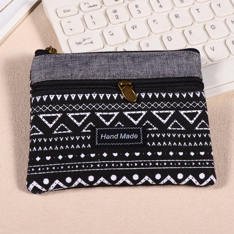 Portofel de monede din pânză cu fermoar dublu, pentru femei, cu buzunar pentru carduri și spațiu de depozitare, formă pătrată (Stil: urban simplu; Material: pânză; Formă: pătrată orizontală; Închidere: fermoar; Structură interioară: buzunar tip sandwich)