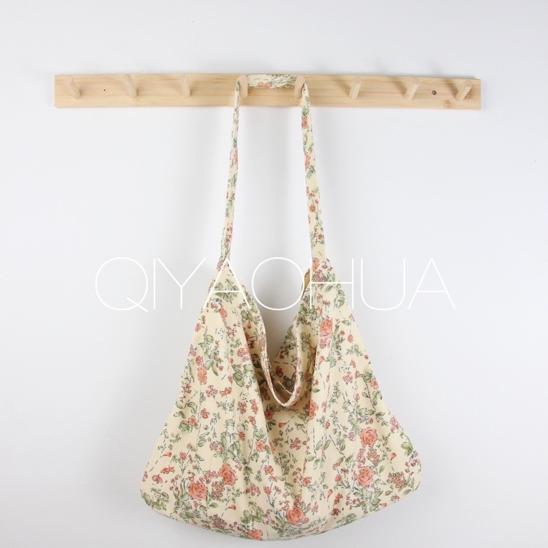 Corduroy Tote Bag με ανοιχτή τσέπη, Unisex στυλ, Οριζόντιο τετράγωνο σχήμα