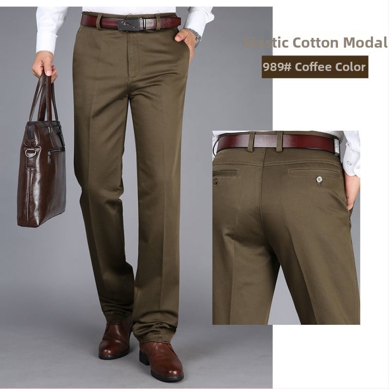 Ανδρικά casual παντελόνια με ψηλόμεση γραμμή και ίσια εφαρμογή, ελαστικό ύφασμα Modal (υψηλή ελαστικότητα; ύφασμα Modal; άνοιξη)