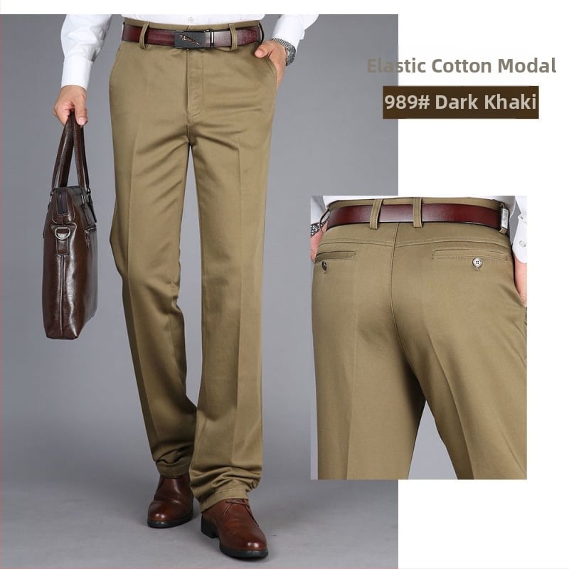 Ανδρικά casual παντελόνια με ψηλόμεση γραμμή και ίσια εφαρμογή, ελαστικό ύφασμα Modal (υψηλή ελαστικότητα; ύφασμα Modal; άνοιξη)