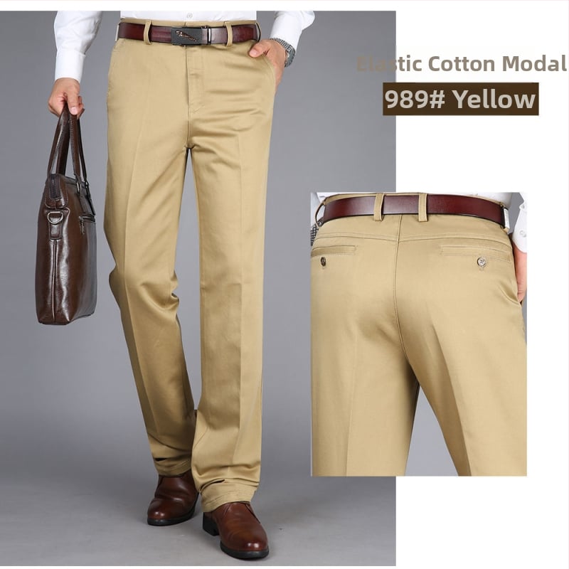 Ανδρικά casual παντελόνια με ψηλόμεση γραμμή και ίσια εφαρμογή, ελαστικό ύφασμα Modal (υψηλή ελαστικότητα; ύφασμα Modal; άνοιξη)