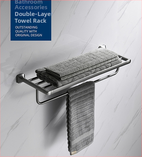 Fali törölközőtartó, 304 rozsdamentes acél, elektroplatált felület, Mu Ku, egyszerű stílus