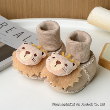 Χειμωνιάτικα παπούτσια μωρού με βελούδινο επάνω μέρος, επένδυση από τεχνητή γούνα, ραφή σόλας με το χέρι, σχέδιο καρτούν (Ηλικία 6–12 μηνών, αναπνεύσιμα, ζεστά)