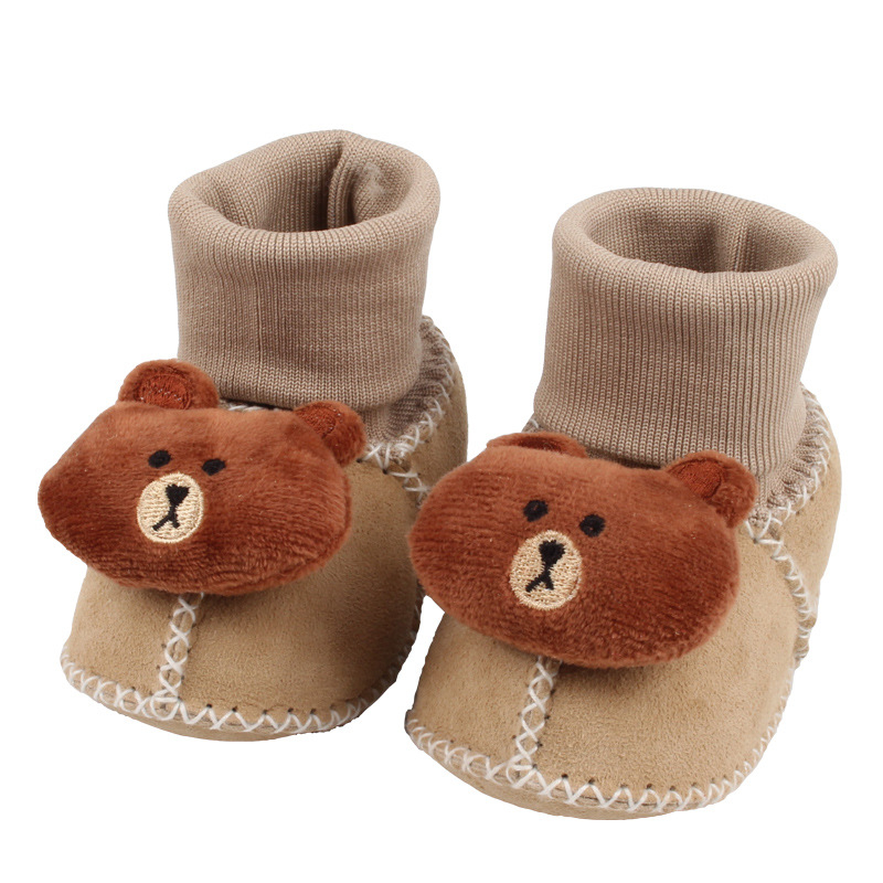 Χειμωνιάτικα παπούτσια μωρού με βελούδινο επάνω μέρος, επένδυση από τεχνητή γούνα, ραφή σόλας με το χέρι, σχέδιο καρτούν (Ηλικία 6–12 μηνών, αναπνεύσιμα, ζεστά)