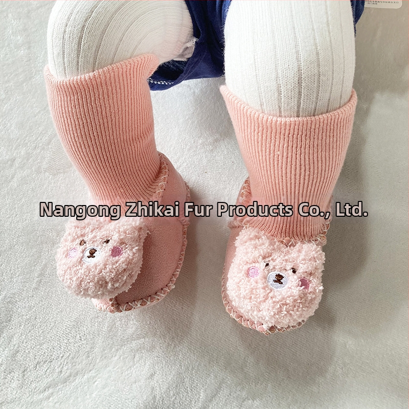 Χειμωνιάτικα παπούτσια μωρού με βελούδινο επάνω μέρος, επένδυση από τεχνητή γούνα, ραφή σόλας με το χέρι, σχέδιο καρτούν (Ηλικία 6–12 μηνών, αναπνεύσιμα, ζεστά)