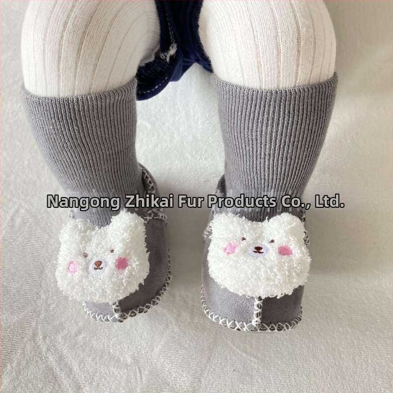 Χειμωνιάτικα παπούτσια μωρού με βελούδινο επάνω μέρος, επένδυση από τεχνητή γούνα, ραφή σόλας με το χέρι, σχέδιο καρτούν (Ηλικία 6–12 μηνών, αναπνεύσιμα, ζεστά)