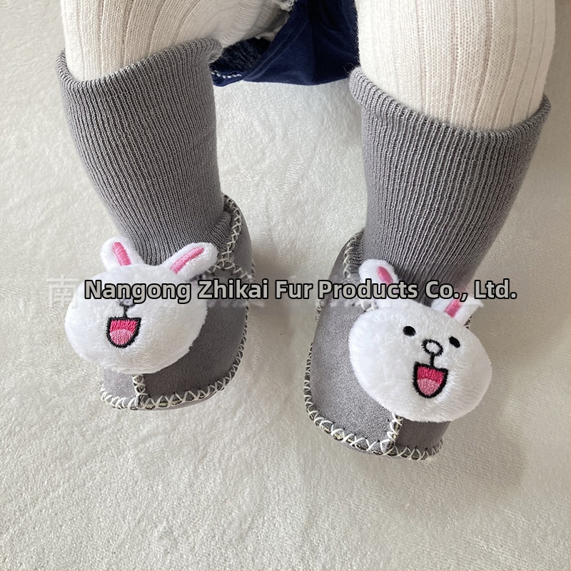 Χειμωνιάτικα παπούτσια μωρού με βελούδινο επάνω μέρος, επένδυση από τεχνητή γούνα, ραφή σόλας με το χέρι, σχέδιο καρτούν (Ηλικία 6–12 μηνών, αναπνεύσιμα, ζεστά)