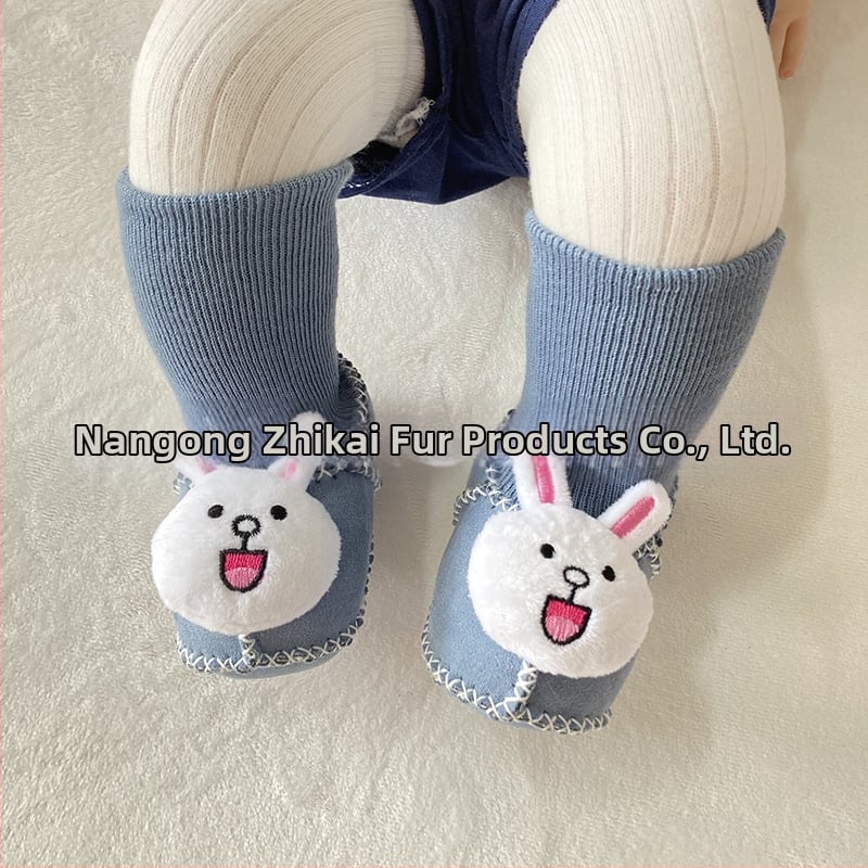 Χειμωνιάτικα παπούτσια μωρού με βελούδινο επάνω μέρος, επένδυση από τεχνητή γούνα, ραφή σόλας με το χέρι, σχέδιο καρτούν (Ηλικία 6–12 μηνών, αναπνεύσιμα, ζεστά)