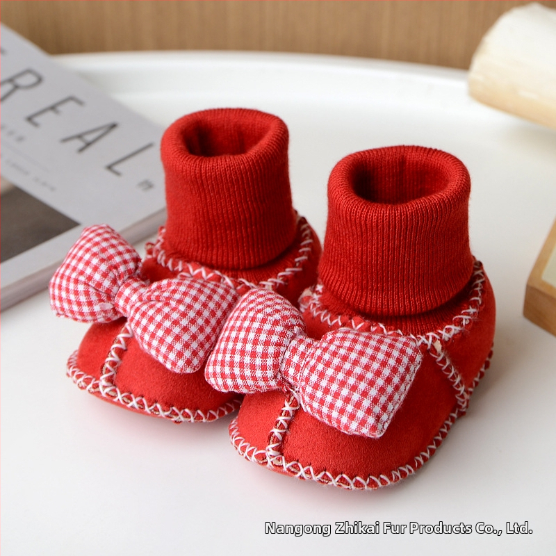 Χειμωνιάτικα παπούτσια μωρού με βελούδινο επάνω μέρος, επένδυση από τεχνητή γούνα, ραφή σόλας με το χέρι, σχέδιο καρτούν (Ηλικία 6–12 μηνών, αναπνεύσιμα, ζεστά)