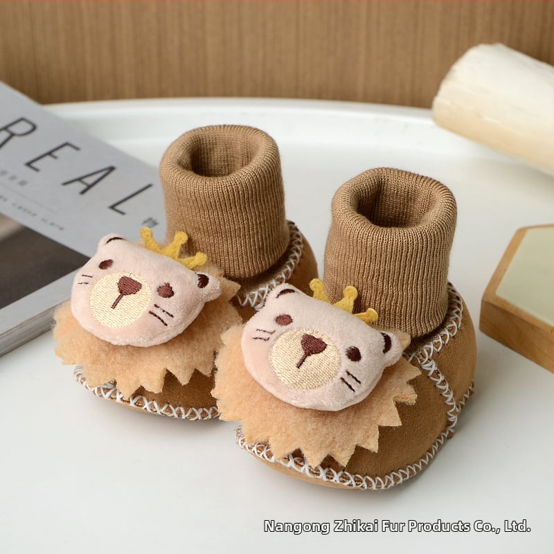 Χειμωνιάτικα παπούτσια μωρού με βελούδινο επάνω μέρος, επένδυση από τεχνητή γούνα, ραφή σόλας με το χέρι, σχέδιο καρτούν (Ηλικία 6–12 μηνών, αναπνεύσιμα, ζεστά)