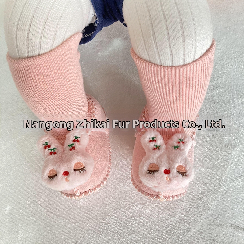 Χειμωνιάτικα παπούτσια μωρού με βελούδινο επάνω μέρος, επένδυση από τεχνητή γούνα, ραφή σόλας με το χέρι, σχέδιο καρτούν (Ηλικία 6–12 μηνών, αναπνεύσιμα, ζεστά)