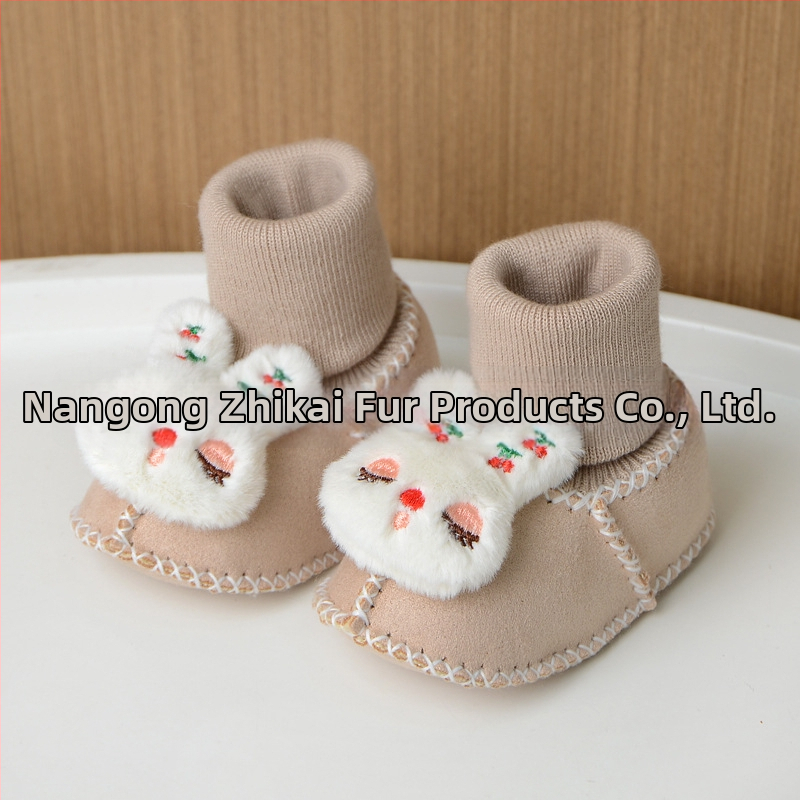 Χειμωνιάτικα παπούτσια μωρού με βελούδινο επάνω μέρος, επένδυση από τεχνητή γούνα, ραφή σόλας με το χέρι, σχέδιο καρτούν (Ηλικία 6–12 μηνών, αναπνεύσιμα, ζεστά)