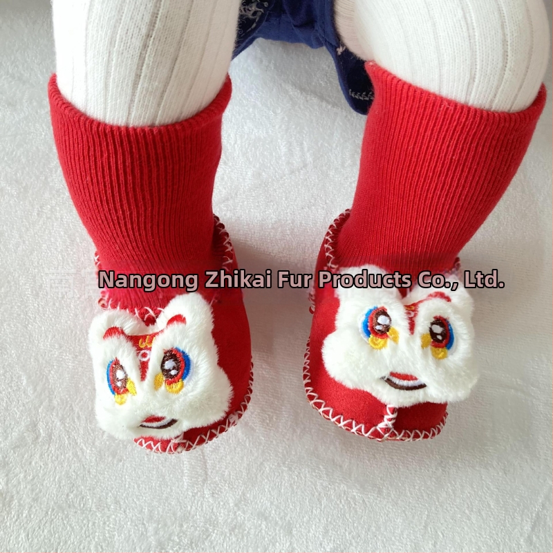 Χειμωνιάτικα παπούτσια μωρού με βελούδινο επάνω μέρος, επένδυση από τεχνητή γούνα, ραφή σόλας με το χέρι, σχέδιο καρτούν (Ηλικία 6–12 μηνών, αναπνεύσιμα, ζεστά)