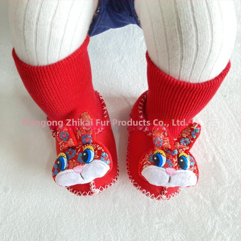 Χειμωνιάτικα παπούτσια μωρού με βελούδινο επάνω μέρος, επένδυση από τεχνητή γούνα, ραφή σόλας με το χέρι, σχέδιο καρτούν (Ηλικία 6–12 μηνών, αναπνεύσιμα, ζεστά)