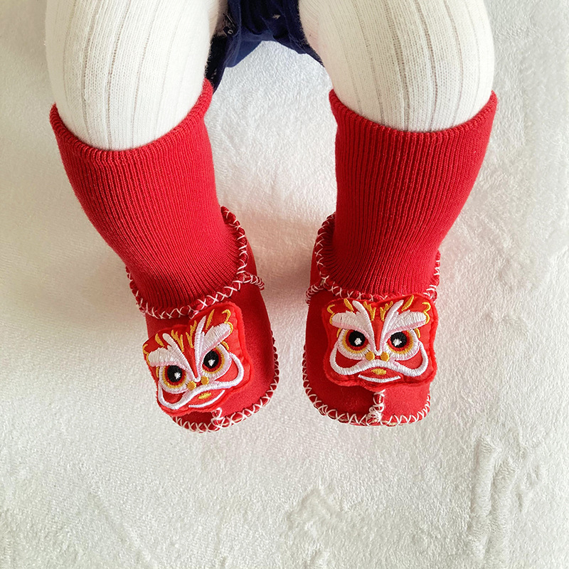 Χειμωνιάτικα παπούτσια μωρού με βελούδινο επάνω μέρος, επένδυση από τεχνητή γούνα, ραφή σόλας με το χέρι, σχέδιο καρτούν (Ηλικία 6–12 μηνών, αναπνεύσιμα, ζεστά)