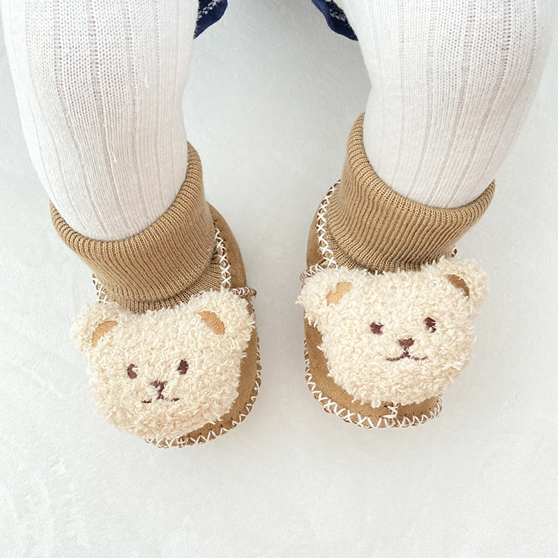 Χειμωνιάτικα παπούτσια μωρού με βελούδινο επάνω μέρος, επένδυση από τεχνητή γούνα, ραφή σόλας με το χέρι, σχέδιο καρτούν (Ηλικία 6–12 μηνών, αναπνεύσιμα, ζεστά)