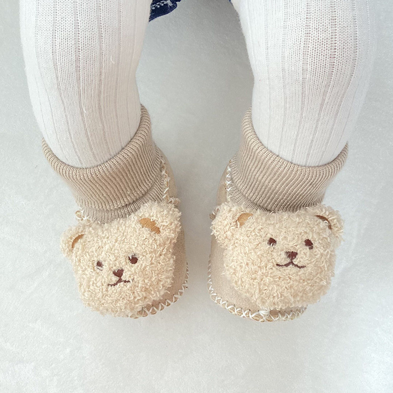 Χειμωνιάτικα παπούτσια μωρού με βελούδινο επάνω μέρος, επένδυση από τεχνητή γούνα, ραφή σόλας με το χέρι, σχέδιο καρτούν (Ηλικία 6–12 μηνών, αναπνεύσιμα, ζεστά)