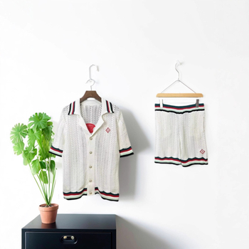 Pamut kötött kardigán galléros, laza szabás, rövid ujjú