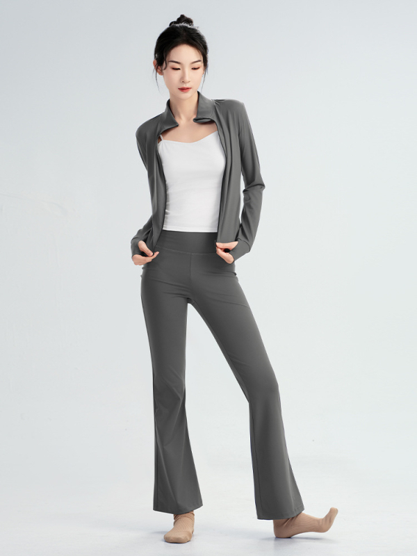 Modern táncruha készlet: hosszú ujjú, magas elasztikusságú felső, balett edzőkabát és tornász leotard; téli, tavaszi és őszi szezonokra; felnőtt női; poliészter/nylon anyag; bélés Modal 22% spandex