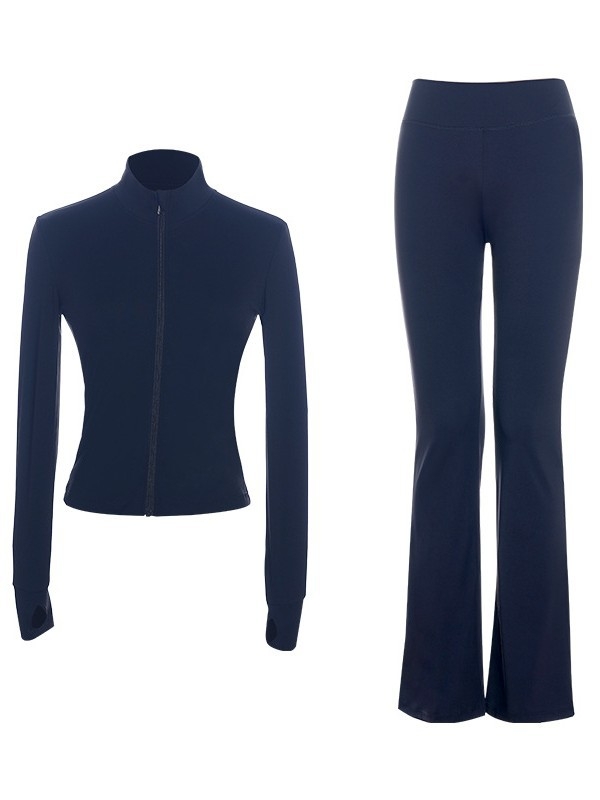 Modern táncruha készlet: hosszú ujjú, magas elasztikusságú felső, balett edzőkabát és tornász leotard; téli, tavaszi és őszi szezonokra; felnőtt női; poliészter/nylon anyag; bélés Modal 22% spandex