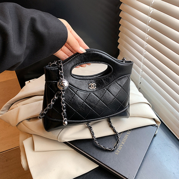 Geantă mini crossbody cu lanț, quilt diamantat, PU, închidere cu fermoar, buzunar ascuns