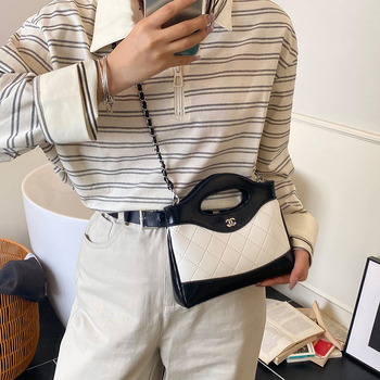 Geantă mini crossbody cu lanț, quilt diamantat, PU, închidere cu fermoar, buzunar ascuns