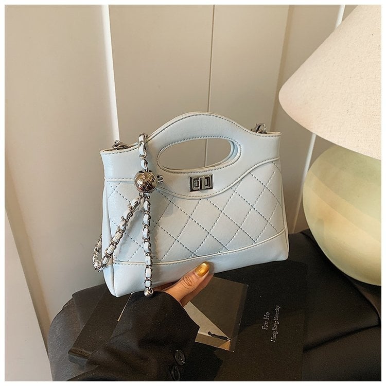 Geantă mini crossbody cu lanț, quilt diamantat, PU, închidere cu fermoar, buzunar ascuns