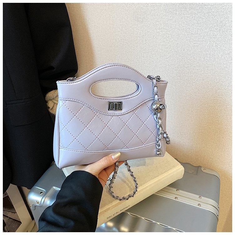 Geantă mini crossbody cu lanț, quilt diamantat, PU, închidere cu fermoar, buzunar ascuns