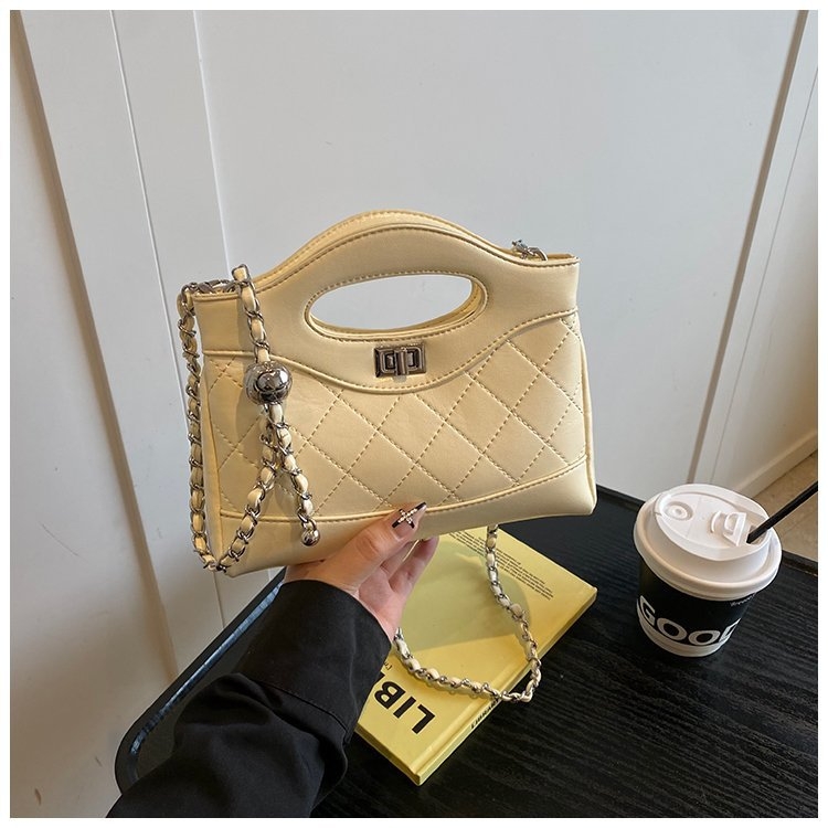 Geantă mini crossbody cu lanț, quilt diamantat, PU, închidere cu fermoar, buzunar ascuns