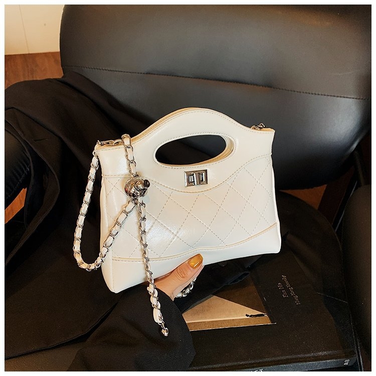 Geantă mini crossbody cu lanț, quilt diamantat, PU, închidere cu fermoar, buzunar ascuns