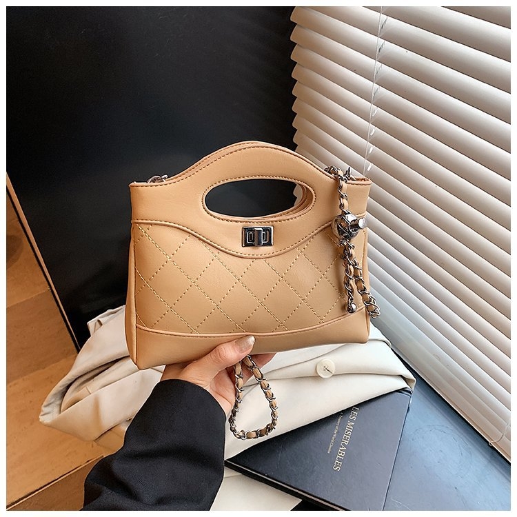 Geantă mini crossbody cu lanț, quilt diamantat, PU, închidere cu fermoar, buzunar ascuns