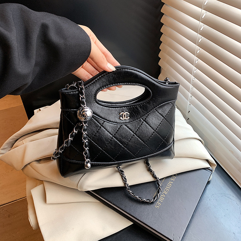 Geantă mini crossbody cu lanț, quilt diamantat, PU, închidere cu fermoar, buzunar ascuns