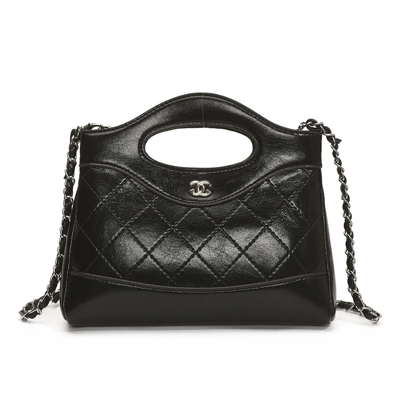 Geantă mini crossbody cu lanț, quilt diamantat, PU, închidere cu fermoar, buzunar ascuns