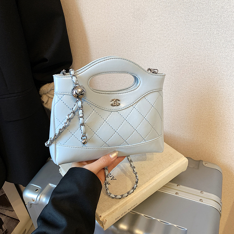 Geantă mini crossbody cu lanț, quilt diamantat, PU, închidere cu fermoar, buzunar ascuns