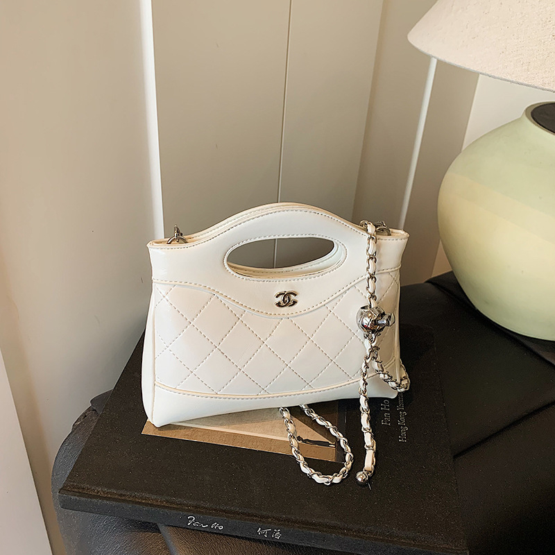 Geantă mini crossbody cu lanț, quilt diamantat, PU, închidere cu fermoar, buzunar ascuns