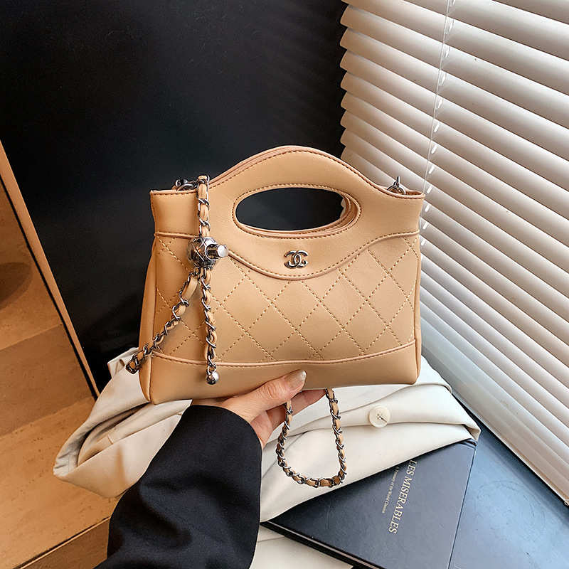 Geantă mini crossbody cu lanț, quilt diamantat, PU, închidere cu fermoar, buzunar ascuns