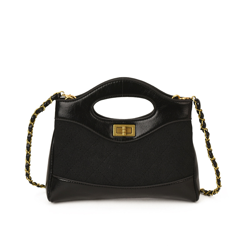 Geantă mini crossbody cu lanț, quilt diamantat, PU, închidere cu fermoar, buzunar ascuns