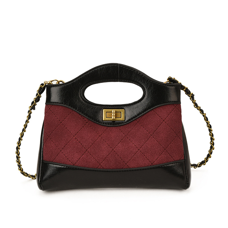 Geantă mini crossbody cu lanț, quilt diamantat, PU, închidere cu fermoar, buzunar ascuns