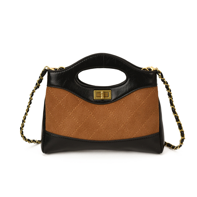 Geantă mini crossbody cu lanț, quilt diamantat, PU, închidere cu fermoar, buzunar ascuns