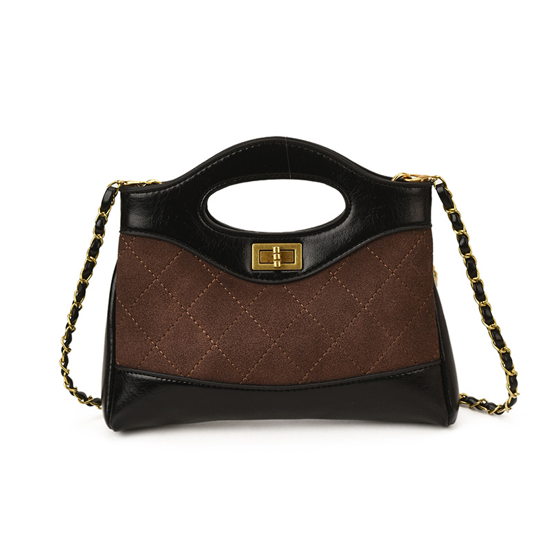 Geantă mini crossbody cu lanț, quilt diamantat, PU, închidere cu fermoar, buzunar ascuns