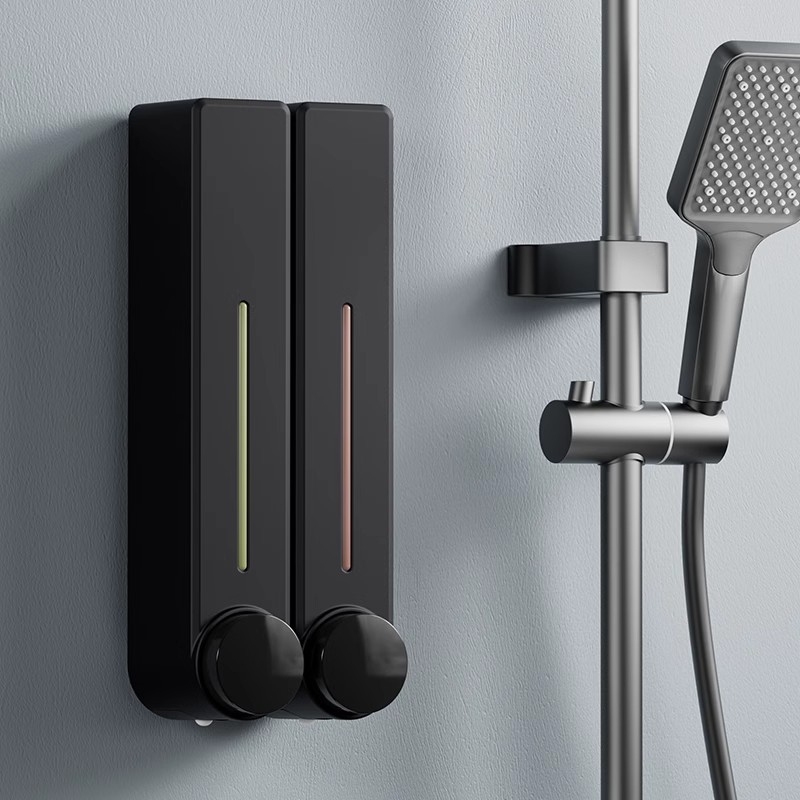 Стенен диспенсър за течен сапун за ръце, шампоан и душ гел | Пластмаса, окислена повърхност, модерен минималистичен стил, бутон за натиск