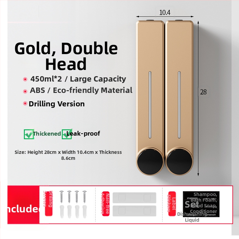 Стенен диспенсър за течен сапун за ръце, шампоан и душ гел | Пластмаса, окислена повърхност, модерен минималистичен стил, бутон за натиск