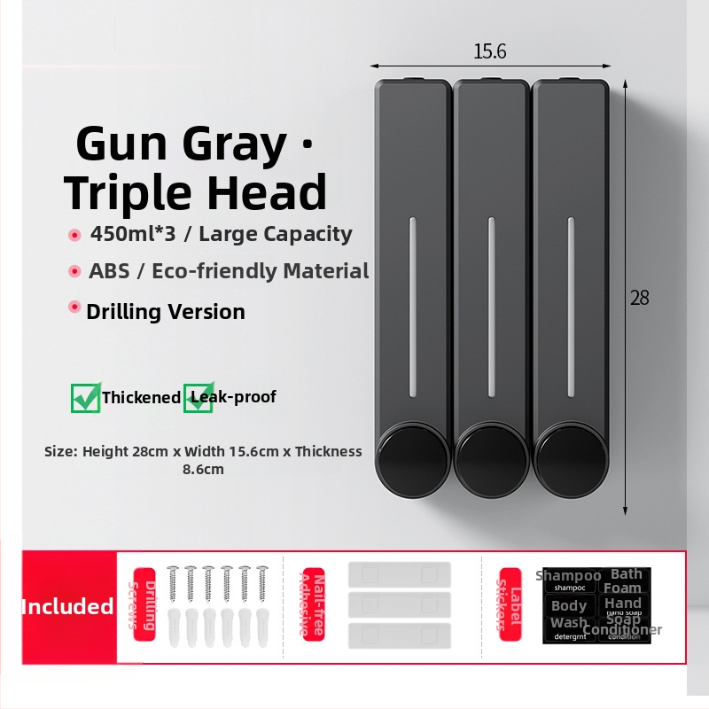 Стенен диспенсър за течен сапун за ръце, шампоан и душ гел | Пластмаса, окислена повърхност, модерен минималистичен стил, бутон за натиск