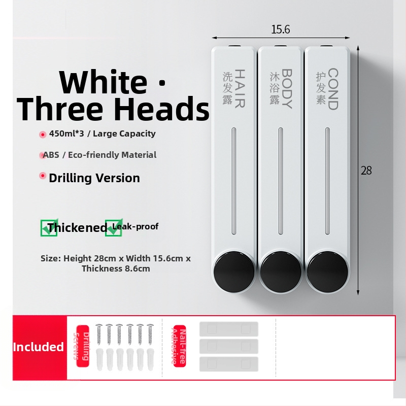 Стенен диспенсър за течен сапун за ръце, шампоан и душ гел | Пластмаса, окислена повърхност, модерен минималистичен стил, бутон за натиск