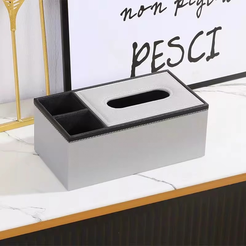 Кожена кутия за салфетки с дървесен модел - луксозна настолна мултифункционална кутия за съхранение, издърпващи се салфетки, печат на лого, водоустойчива