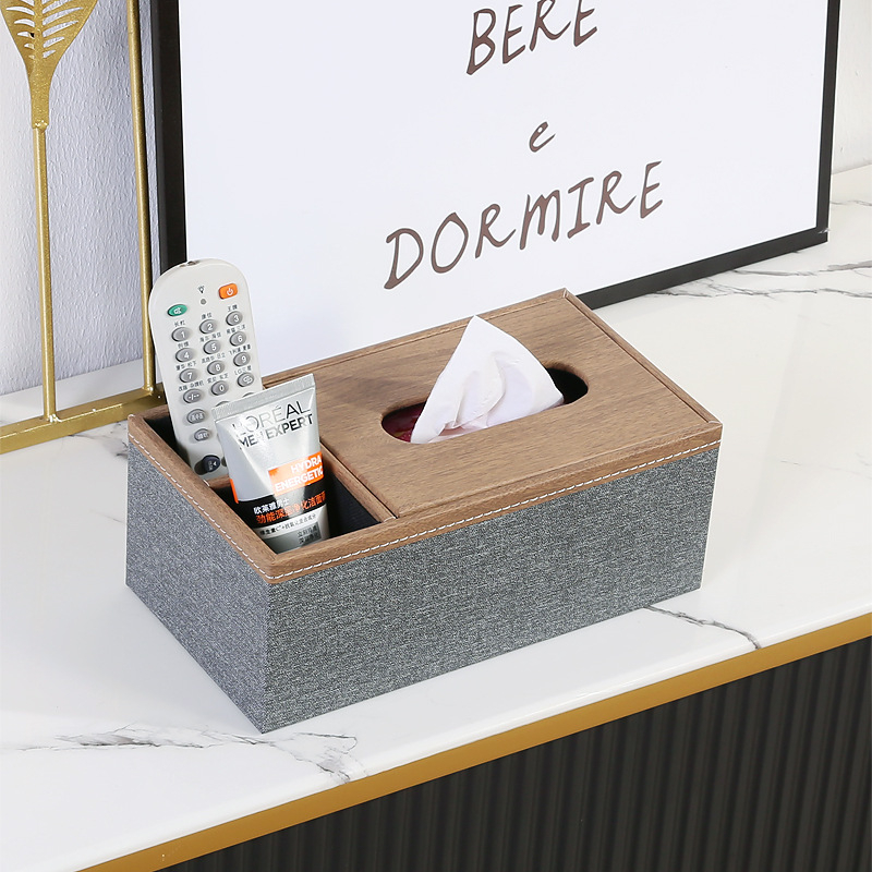 Кожена кутия за салфетки с дървесен модел - луксозна настолна мултифункционална кутия за съхранение, издърпващи се салфетки, печат на лого, водоустойчива