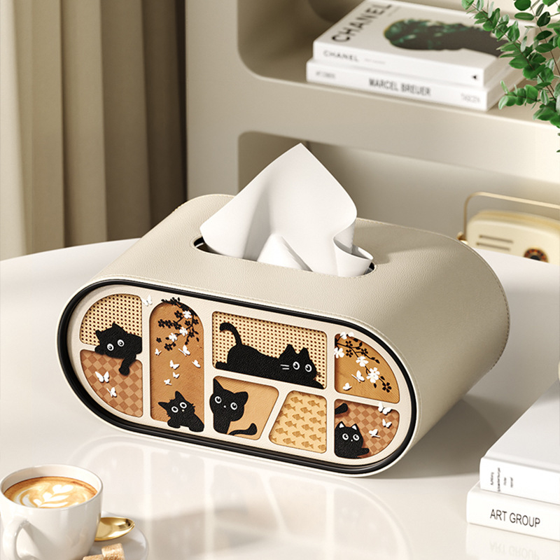 Кожена овална кутия за салфетки, модел Cxk-65, пакет от 6, многофункционална