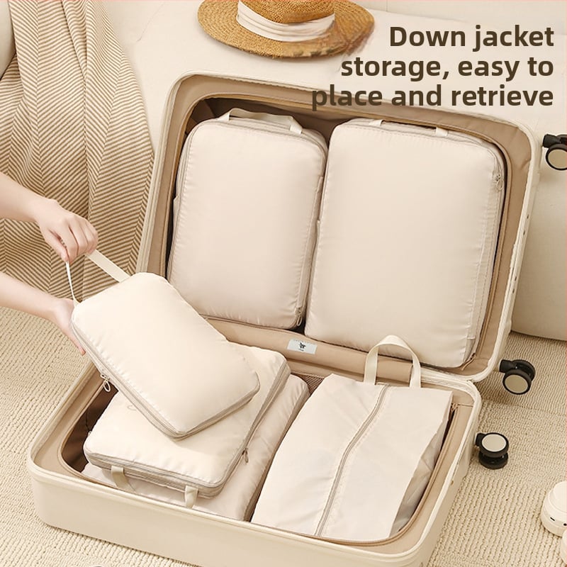 Utazási tárolótáska ruháknak, hordozható utazási szervező, bővíthető, vízálló, nagy kapacitású, hét részes készlet